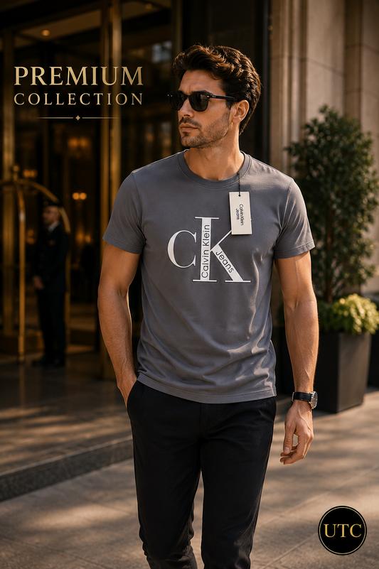 Calvin Klein Jeans Men’s Grey Logo T-Shirt – Short Sleeve Crew Neck