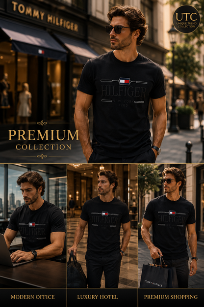 Tommy Hilfiger Men's Logo Graphic T-Shirt – Black | Premium Cotton Crew Neck | New York 1985