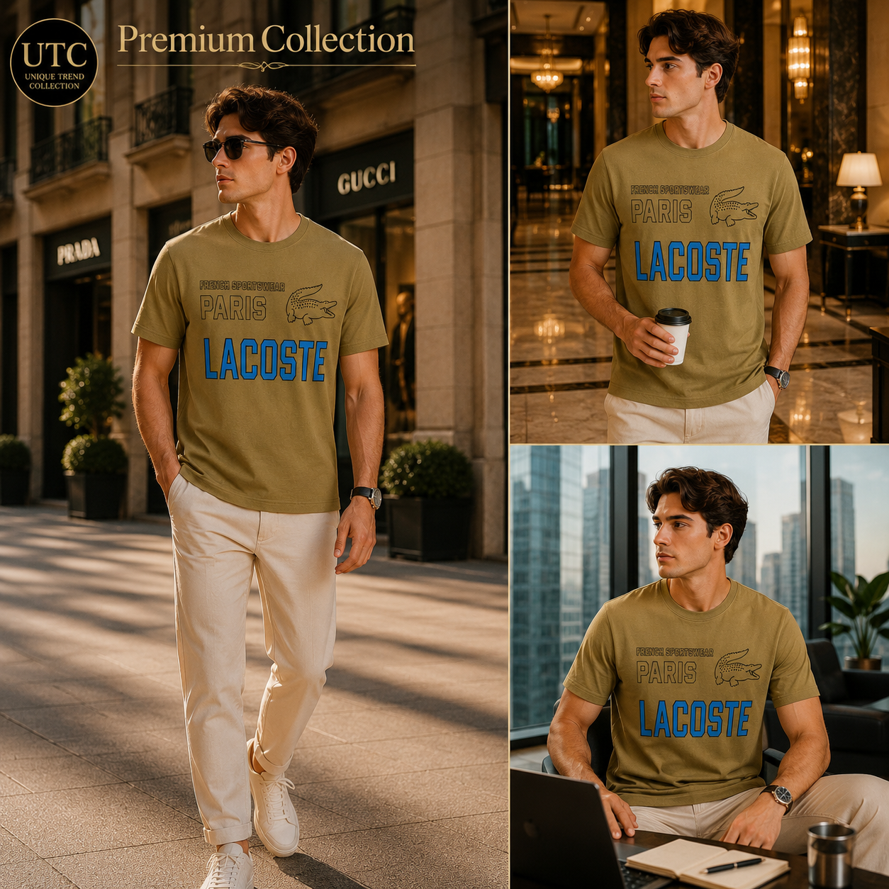 Lacoste Men's Premium Olive Green Graphic Cotton T-Shirt | Soft Crew Neck Casual Tee