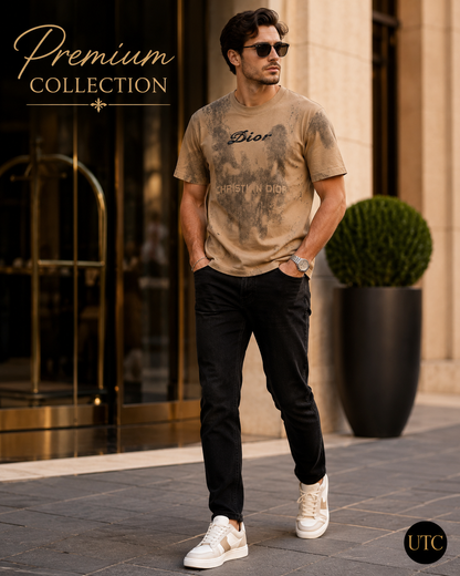 Premium Men's Beige Graphic Crew Neck T-Shirt | Soft Cotton Blend