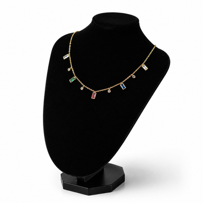 ✨ Luxury Multicolor Crystal Charm Necklace – Gold Plated Dainty Pendant Necklace for Women ✨