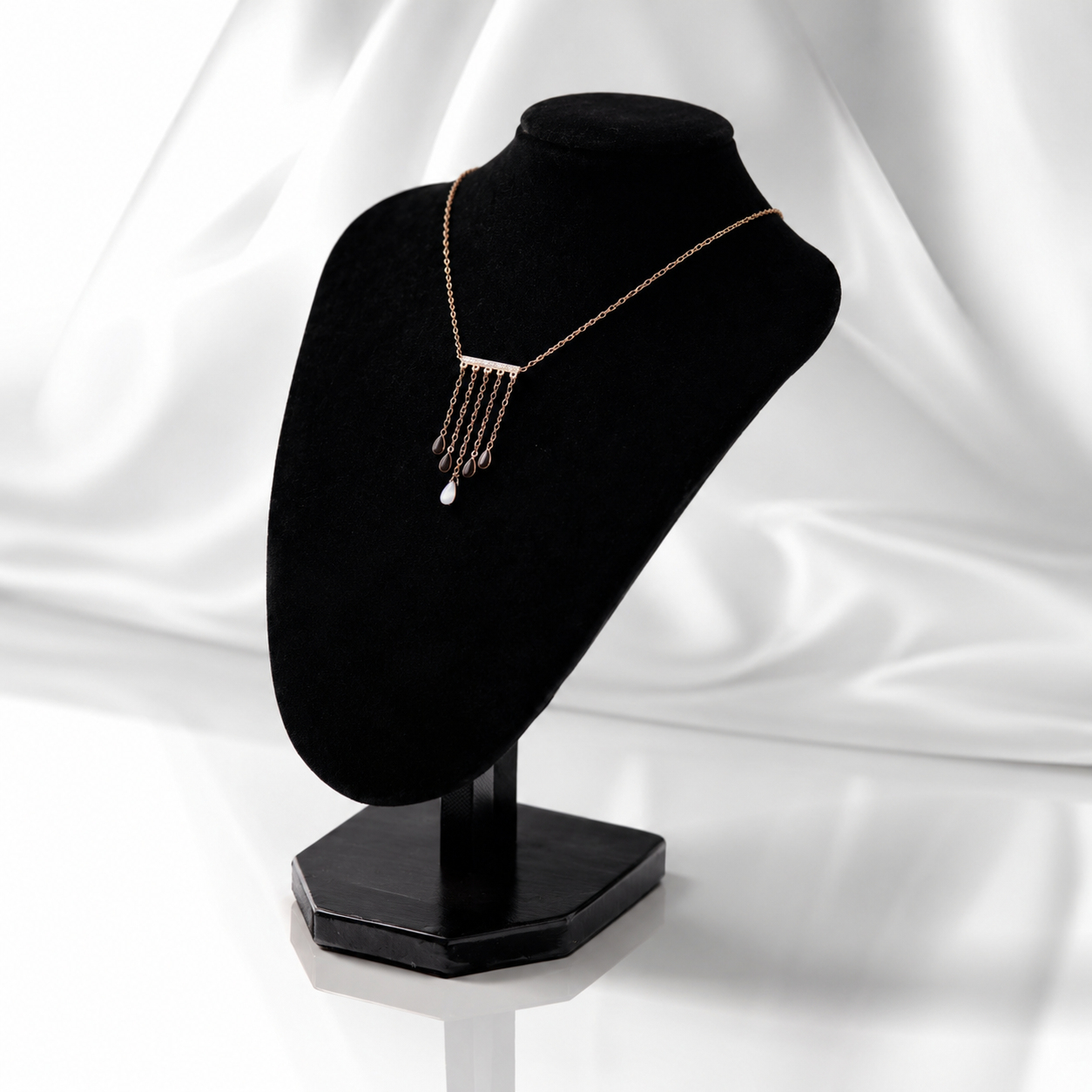 ✨ Rose Gold Moonstone Tassel Necklace – Elegant Crystal Pendant Jewelry for Women