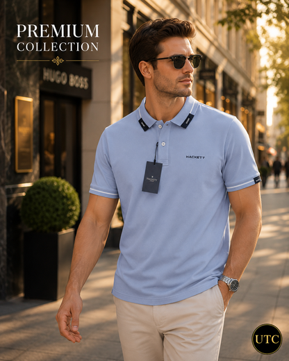💙 Hackett London Men's Premium Sky Blue Polo Shirt 👕✨ | Luxury Cotton | Smart Casual | 100% Authentic