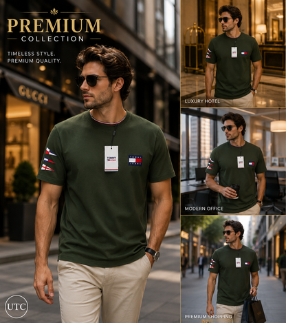 💚 Premium Men's Olive Green Crew Neck T-Shirt | Modern Casual Luxury | Soft Cotton Blend ✨