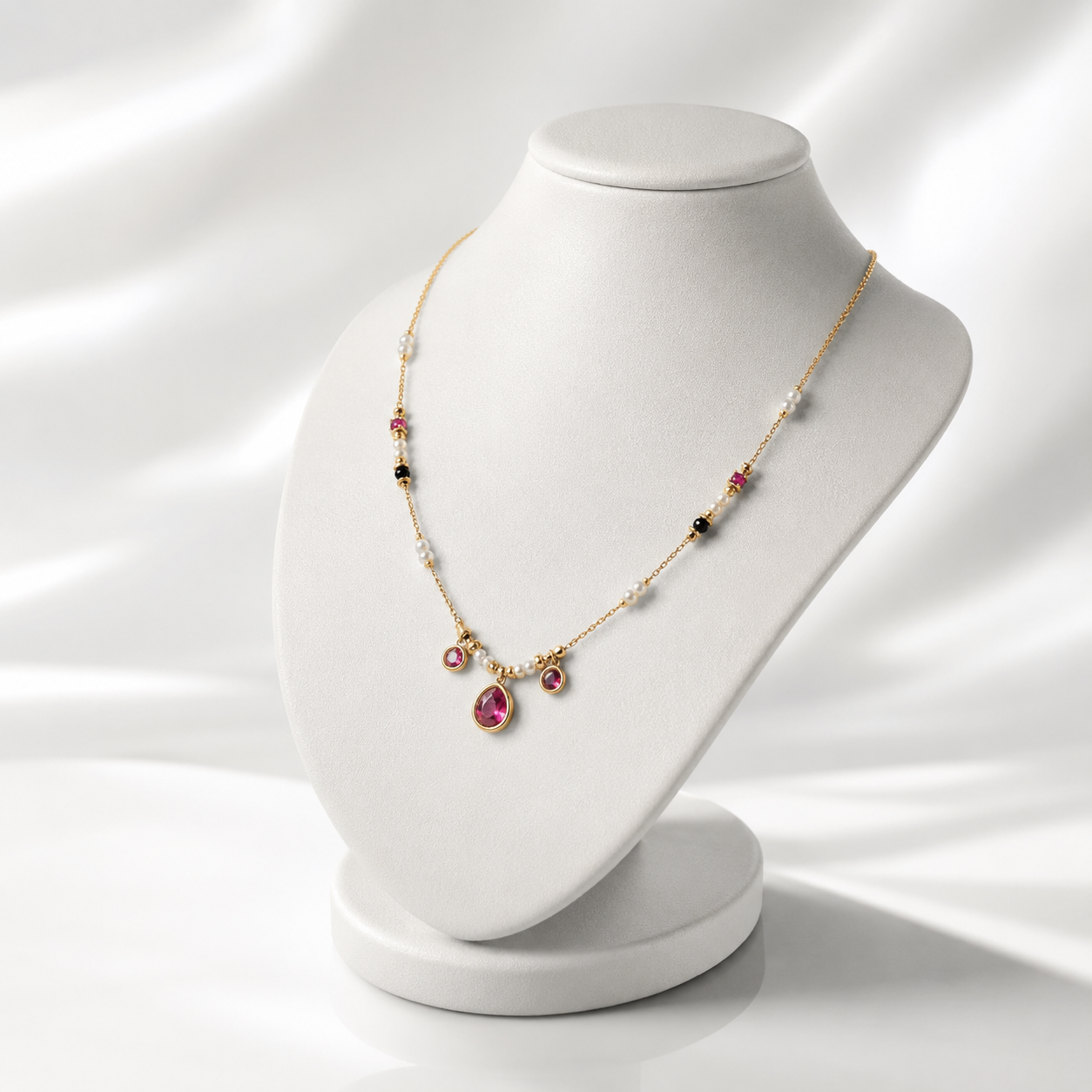 💖 Pink Crystal & Pearl Charm Necklace for Women | UTC Jewelry