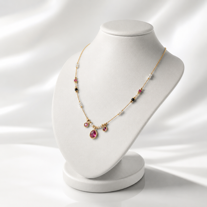💖 Pink Crystal & Pearl Charm Necklace for Women | UTC Jewelry