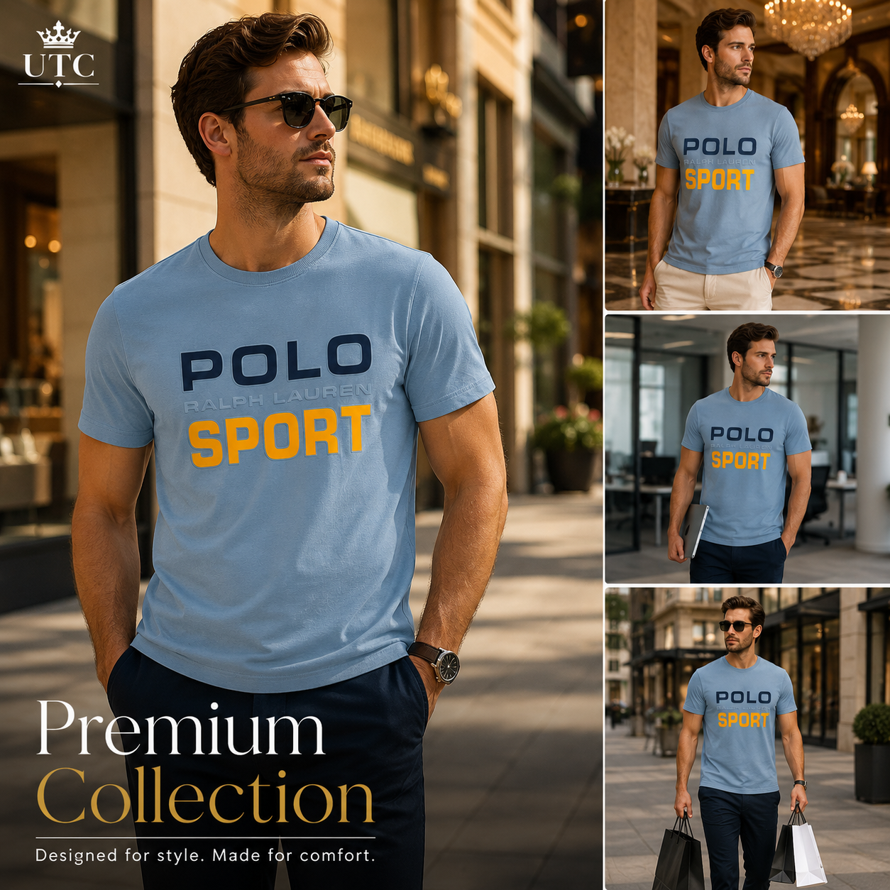 Polo Ralph Lauren Sport Men's Premium Cotton Crew Neck T-Shirt | Sky Blue | Soft Casual Tee