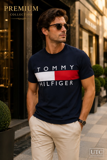 💙 Tommy Hilfiger Men's Flag Logo T-Shirt | Navy Blue Premium Cotton Crew Neck