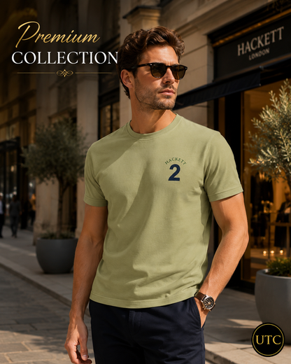 💚✨ Hackett London Men's Premium Sage Green T-Shirt 👕 | 100% Soft Cotton Crew Neck | Luxury Casual Everyday Wear