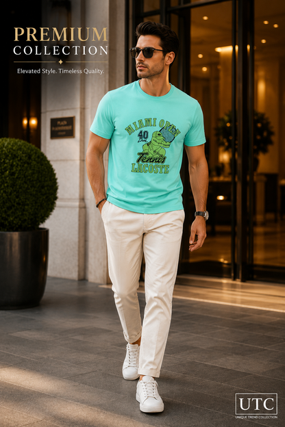 💚 Lacoste Men's Miami Open Graphic T-Shirt | Premium Cotton Crew Neck Tee 🎾