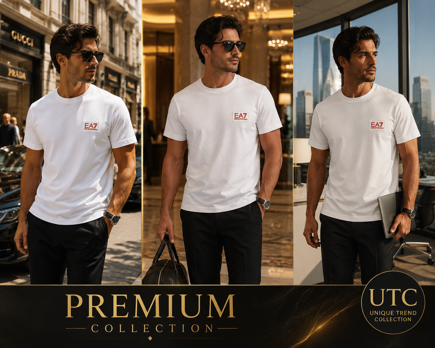 EA7 Emporio Armani Men's Logo T-Shirt – White | Premium Cotton Crew Neck | Designer Tee