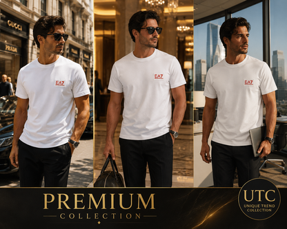 EA7 Emporio Armani Men's Logo T-Shirt – White | Premium Cotton Crew Neck | Designer Tee