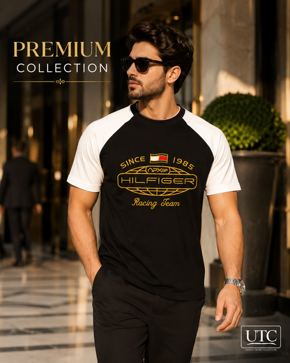 🖤 Tommy Hilfiger Men's Racing Team T-Shirt | Black & White Premium Cotton Crew Neck