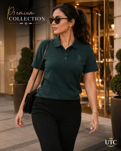 U.S. Polo Assn. Women's Premium Dark Green Cotton Polo Shirt | Classic Short Sleeve Casual Golf Tee