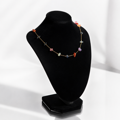 ✨ Rainbow Gemstone Necklace for Women | Gold-Tone Crystal Beaded Necklace | Elegant Gift for Her | UTC Jewelry