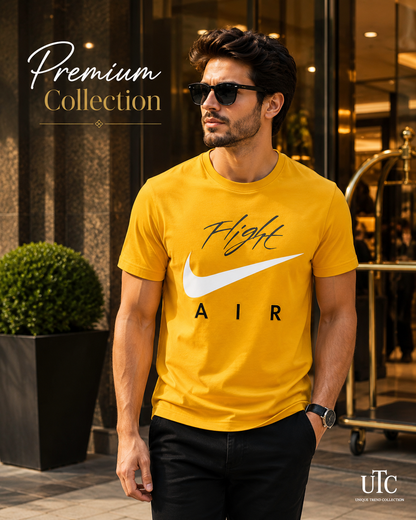 Premium Men's Golden Yellow Cotton Graphic T-Shirt | Soft Crew Neck Casual Tee