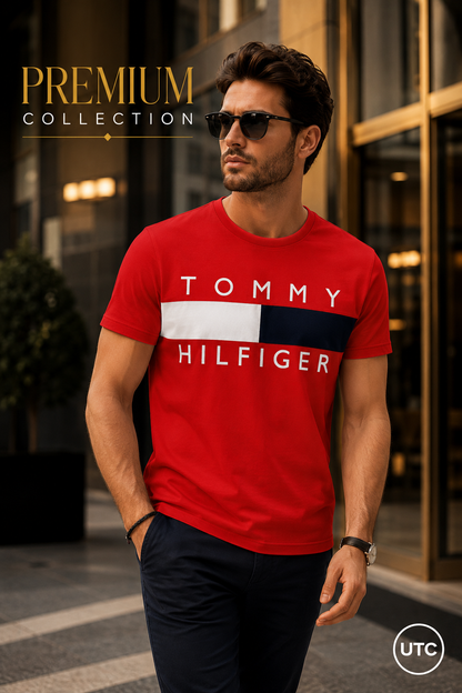 ❤️🤍💙 Tommy Hilfiger Men's Premium Logo T-Shirt | Classic Red Crew Neck