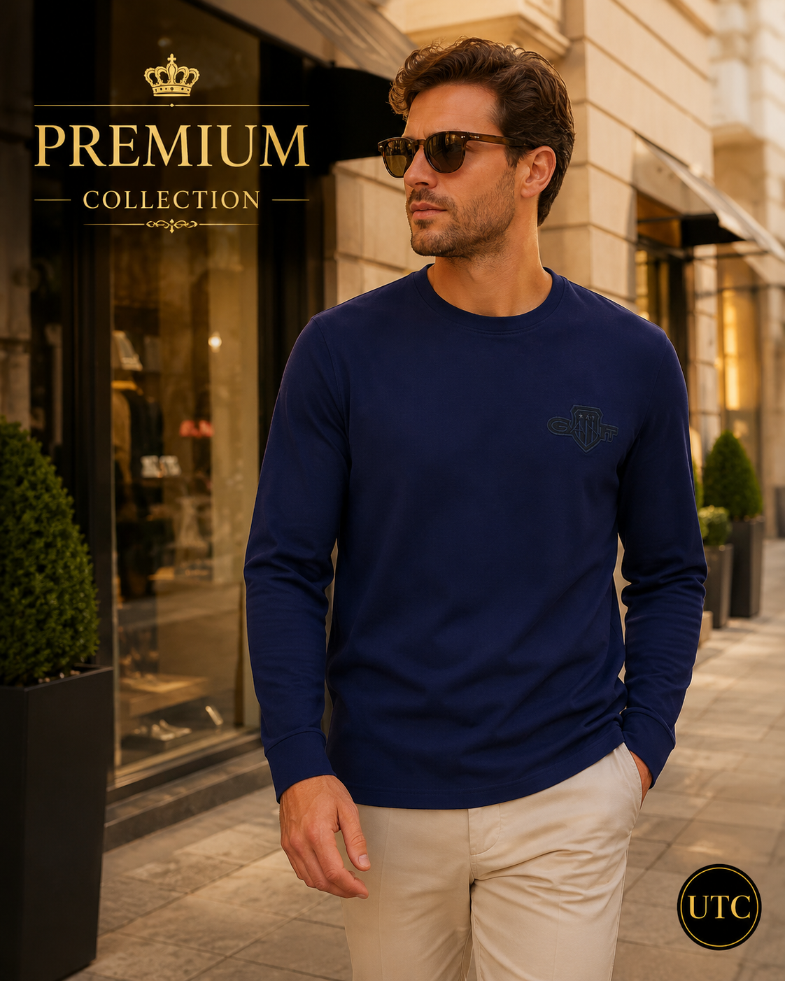 💙✨ GANT Men's Premium Navy Long Sleeve T-Shirt 👕 | 100% Soft Cotton Crew Neck | Luxury Casual Everyday Wear