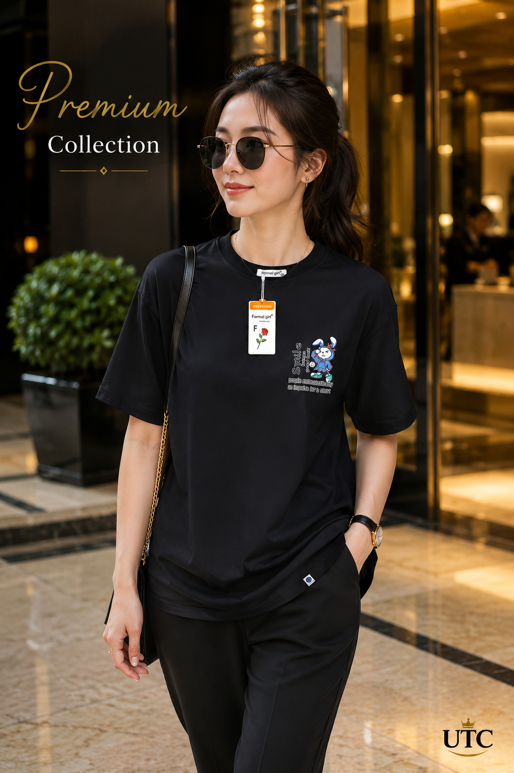 Women's Premium Oversized Cotton Graphic T-Shirt – Black | Smile Casual Crew Neck Tee