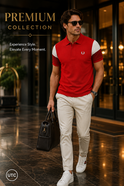 Premium Men's Color Block Polo Shirt | Soft Cotton Blend | Modern Casual Golf Shirt | Red