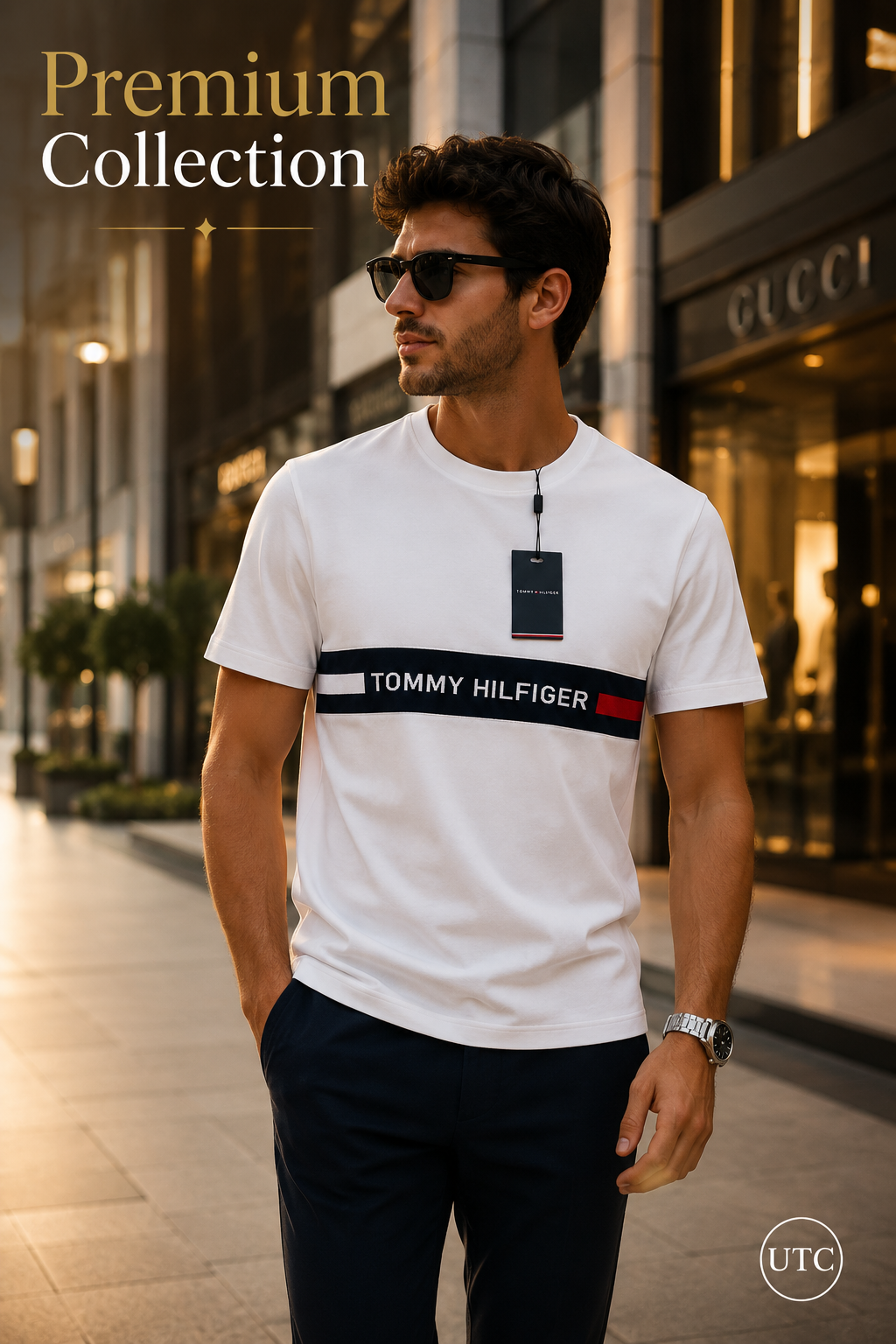 ✨ Premium Men's White Crew Neck T-Shirt | Signature Stripe | Soft Cotton Blend ✨