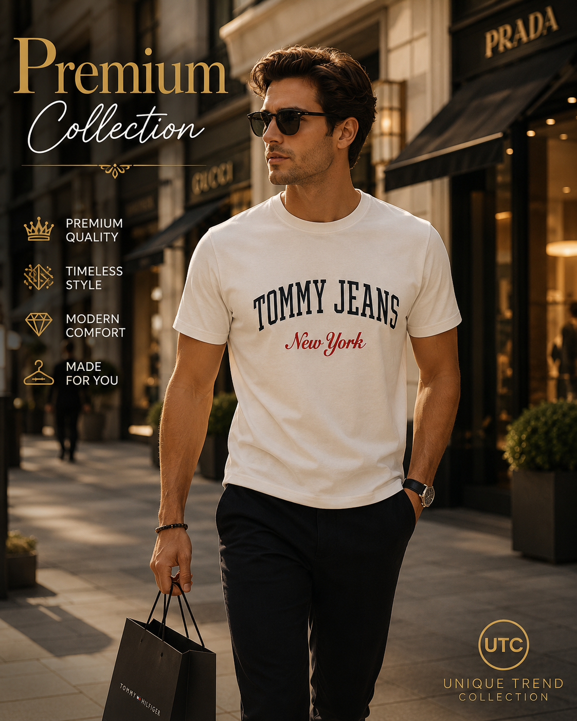 🤍 Tommy Hilfiger Men's Tommy Jeans New York T-Shirt | White Premium Cotton Crew Neck