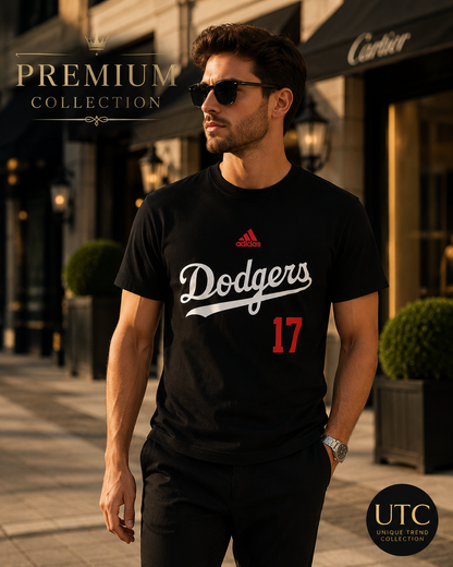 Adidas x Los Angeles Dodgers Men's Graphic T-Shirt #17 | Black Cotton Crew Neck