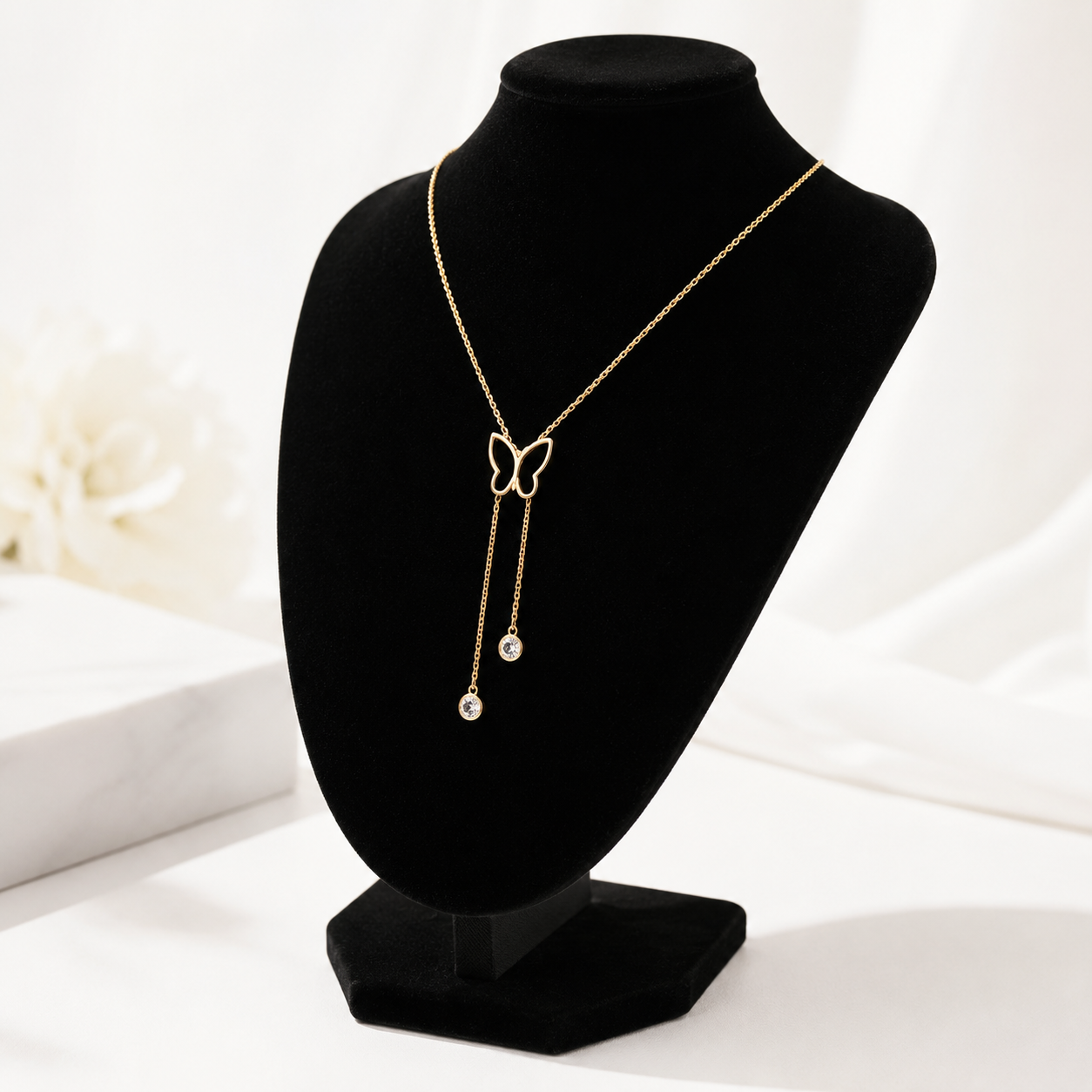 🦋 Elegant Butterfly Tassel Necklace for Women | Gold Plated Crystal Pendant Jewelry
