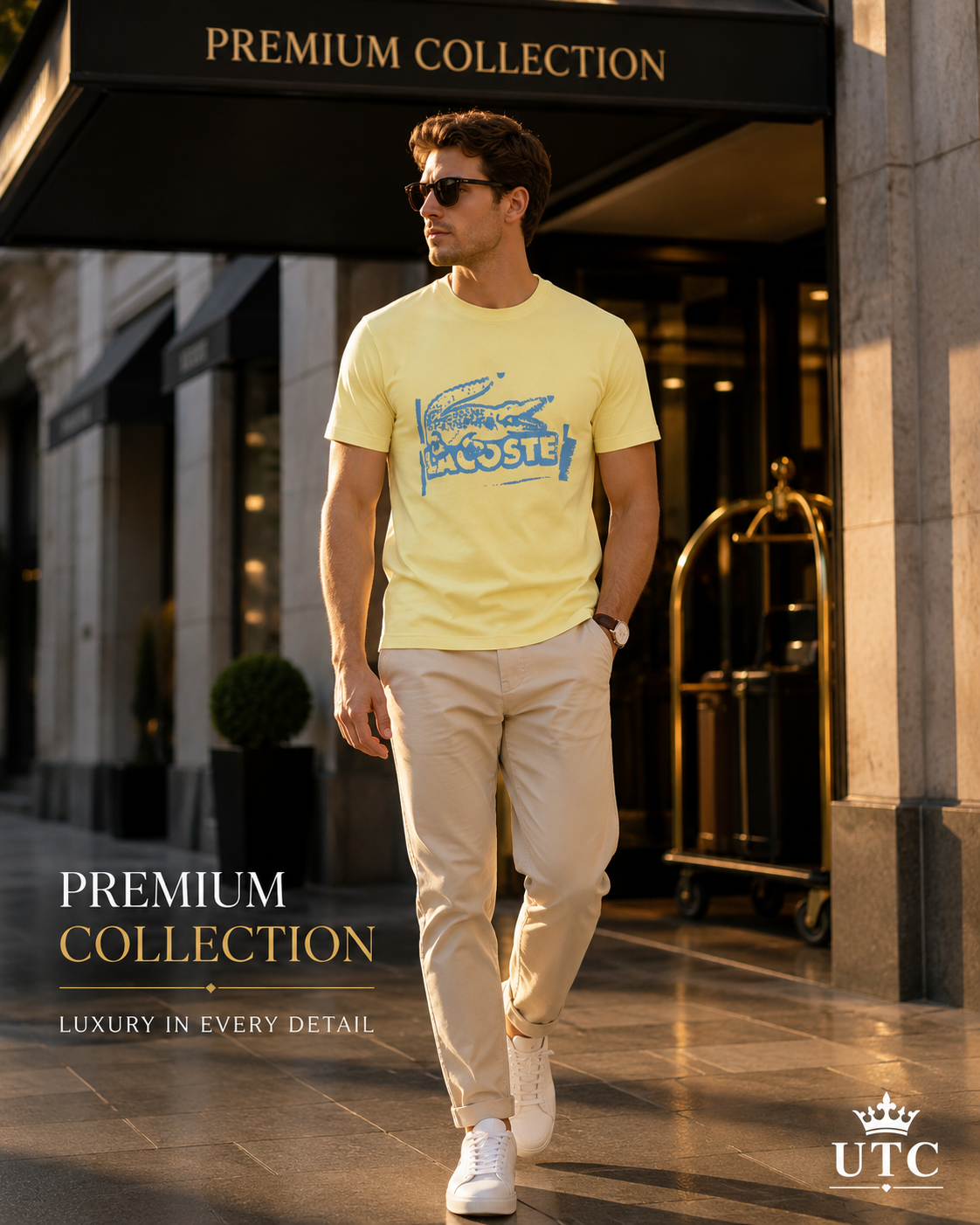 Lacoste Men's Yellow Graphic T-Shirt | Premium Cotton Crew Neck Short Sleeve Tee
