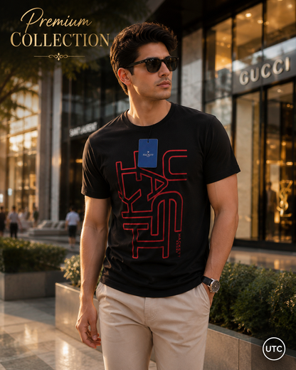 Premium Men's Graphic Crew Neck T-Shirt | Soft Cotton Blend | Casual Short Sleeve Tee | Black