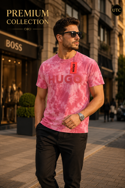 💖✨ HUGO Men's Premium Pink Tie-Dye T-Shirt 👕 | 🌸 Soft Cotton Crew Neck | 💎 Luxury Everyday Style | 🇨🇦 Fast Shipping