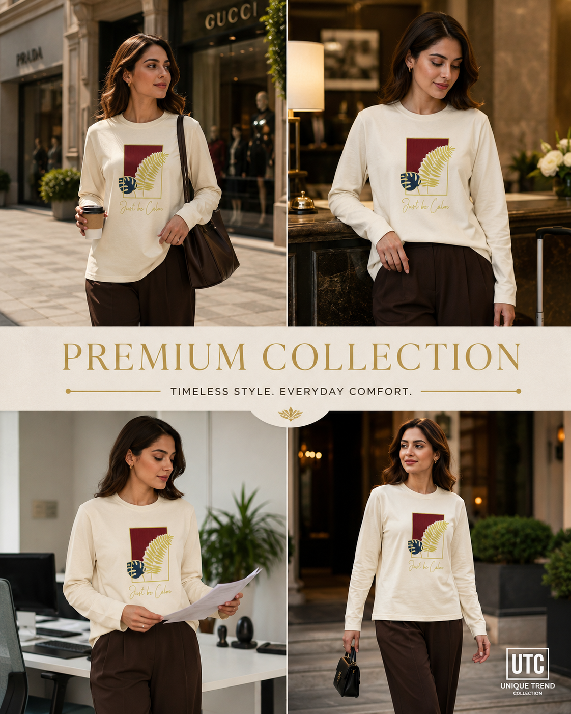 Formal Girl Women’s Cream Long Sleeve Graphic T-Shirt – Just Be Calm Casual Top