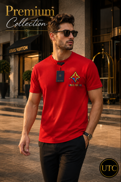 ❤️✨ Louis Vuitton Men's Premium Red Logo T-Shirt 👕 | 💎 100% Soft Cotton Crew Neck | 🔥 Luxury Designer Casual Wear