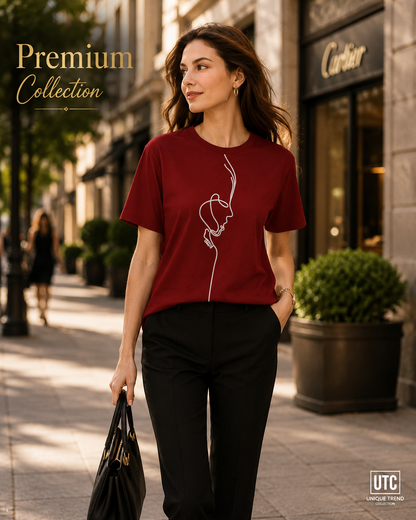 Formal Girl Women’s Oversized Burgundy Graphic T-Shirt – Abstract Face Print