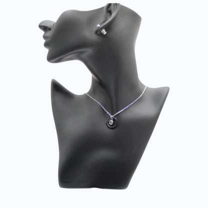 💚 Elegant Green Crystal Circle Pendant Necklace for Women | Premium Silver-Tone Jewelry