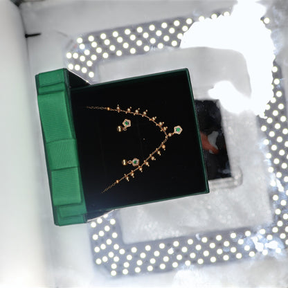💚 Luxury Gold Green Crystal Necklace & Earrings Set for Women | Elegant Jewelry Gift ✨
