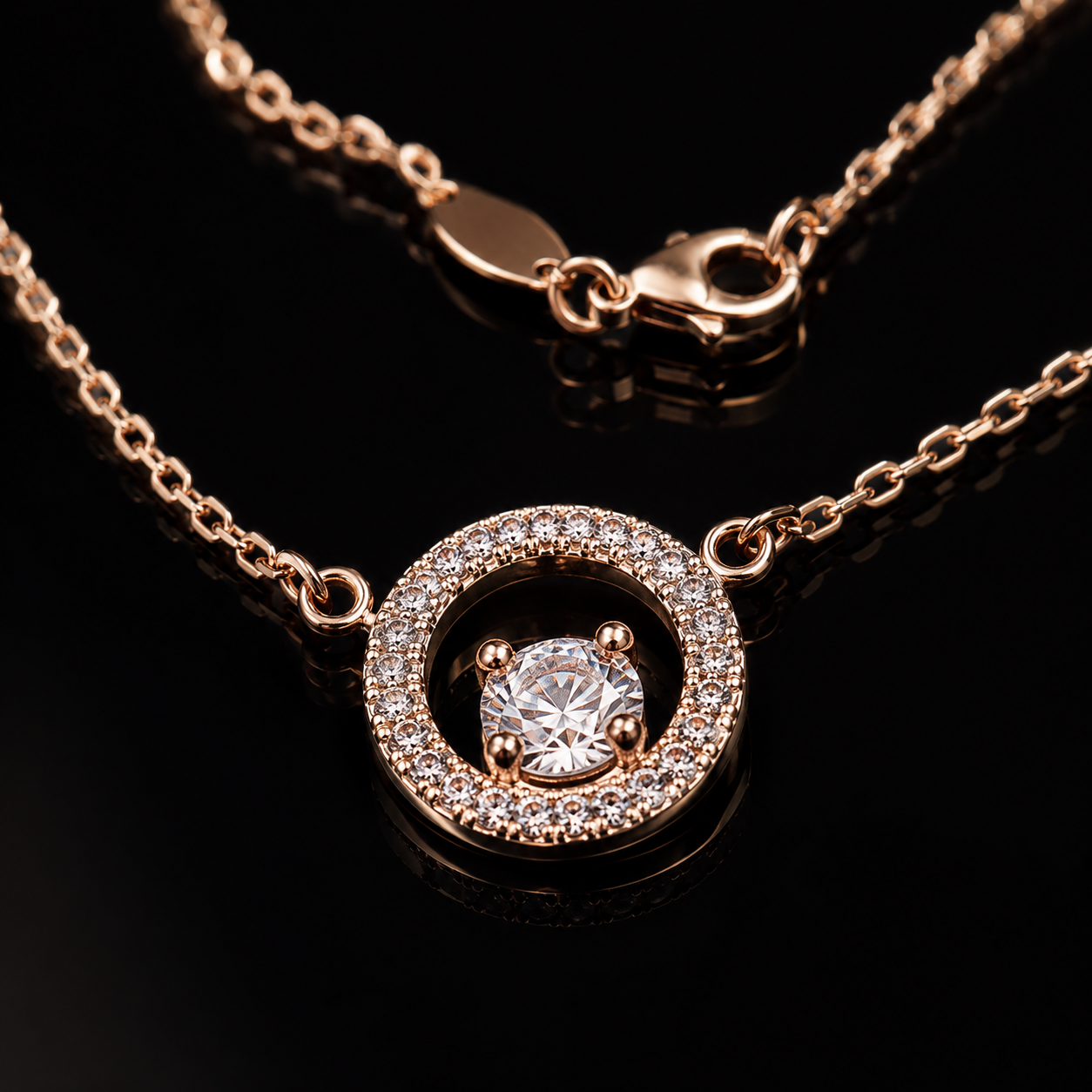 ✨ UTC Luxury Rose Gold Crystal Circle Pendant Necklace for Women ✨
