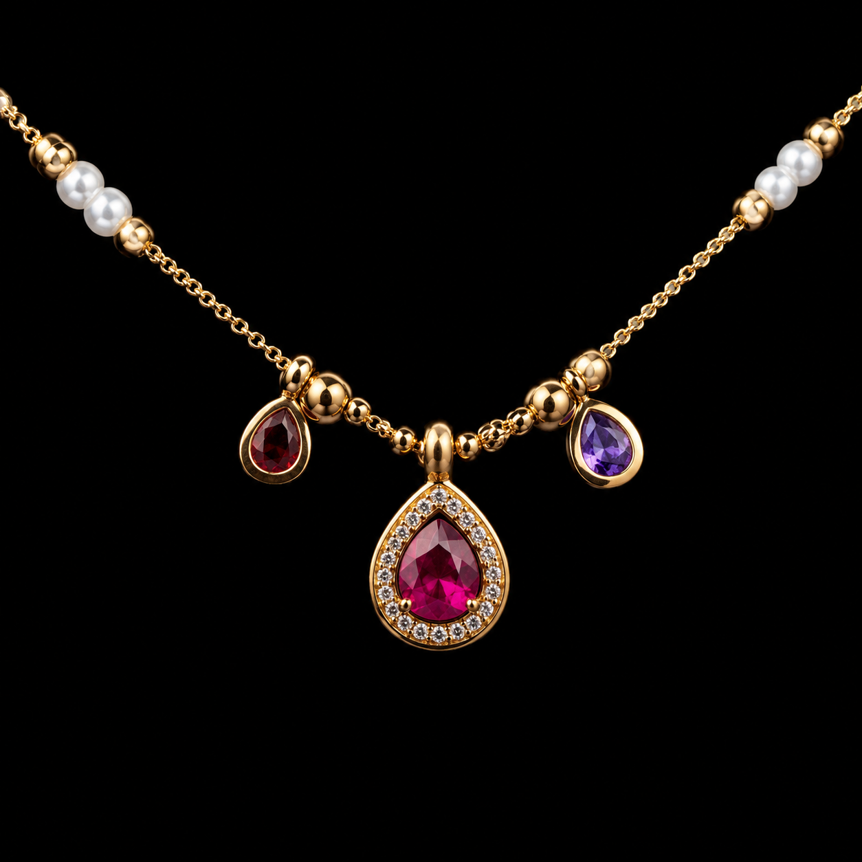 💖 Pink Crystal & Pearl Charm Necklace for Women | UTC Jewelry