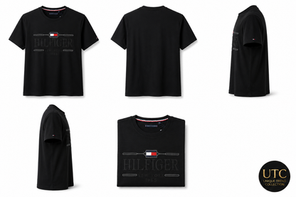 Tommy Hilfiger Men's Logo Graphic T-Shirt – Black | Premium Cotton Crew Neck | New York 1985