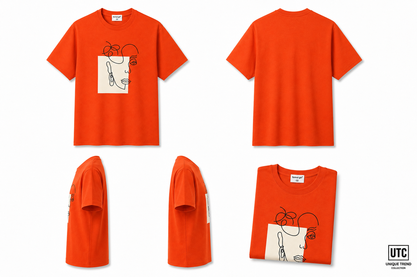 Formal Girl Women’s Orange Graphic T-Shirt – Abstract Face Print Crew Neck Tee