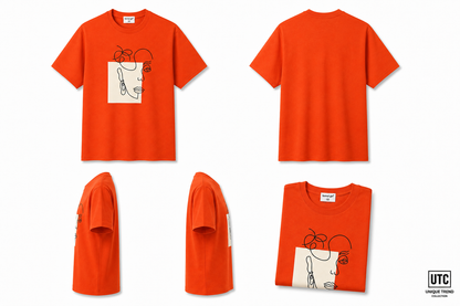 Formal Girl Women’s Orange Graphic T-Shirt – Abstract Face Print Crew Neck Tee
