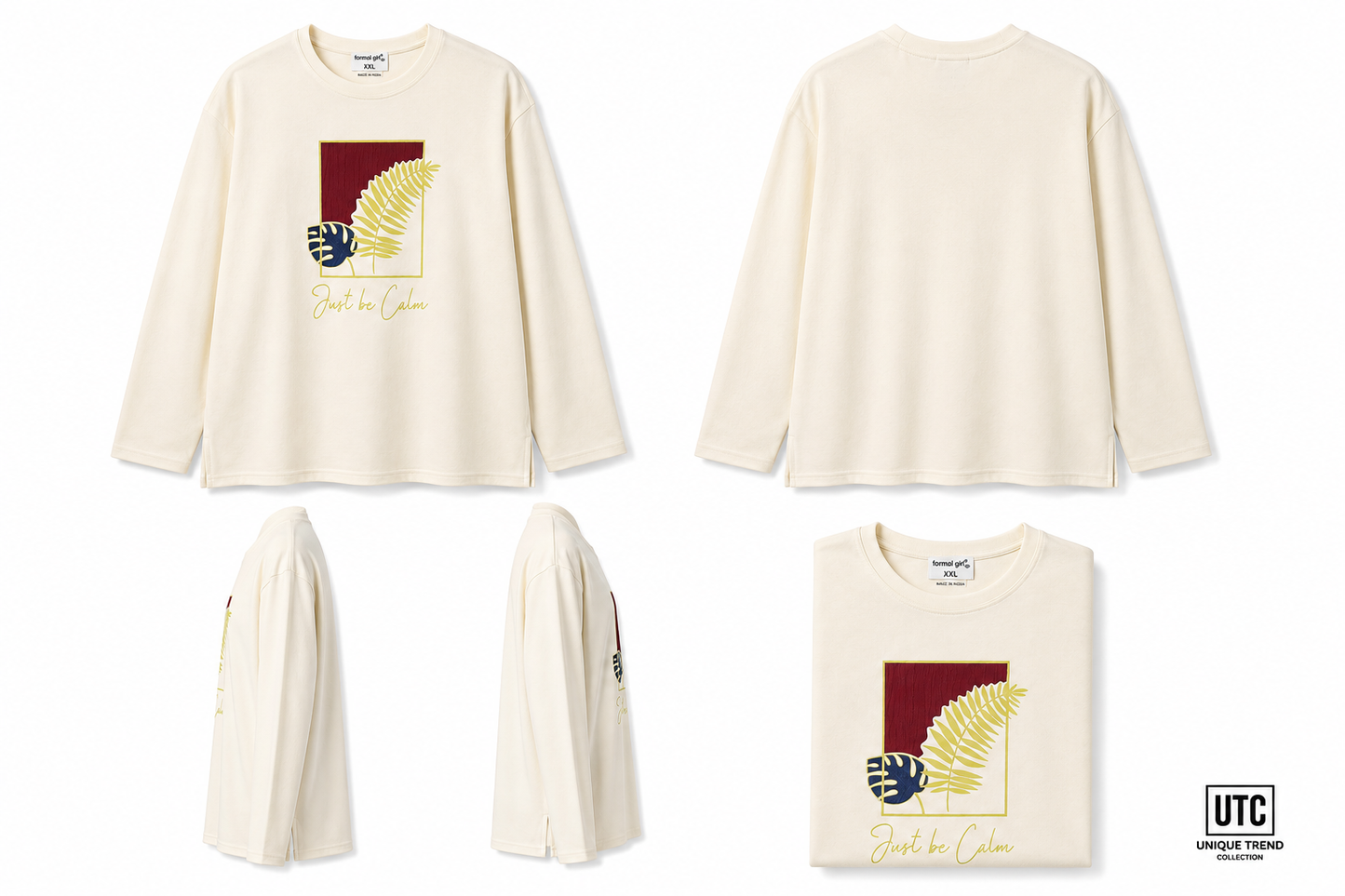 Formal Girl Women’s Cream Long Sleeve Graphic T-Shirt – Just Be Calm Casual Top