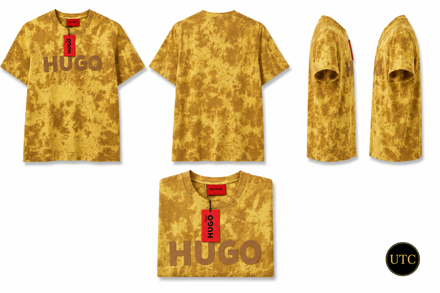 👕 HUGO Men's Premium Tie-Dye Logo T-Shirt 💛🔥 | Soft Cotton Crew Neck | Modern Casual Wear