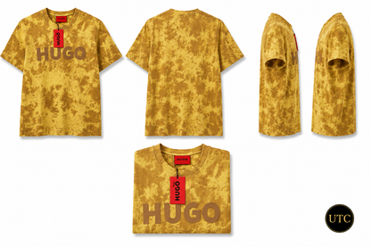 👕 HUGO Men's Premium Tie-Dye Logo T-Shirt 💛🔥 | Soft Cotton Crew Neck | Modern Casual Wear