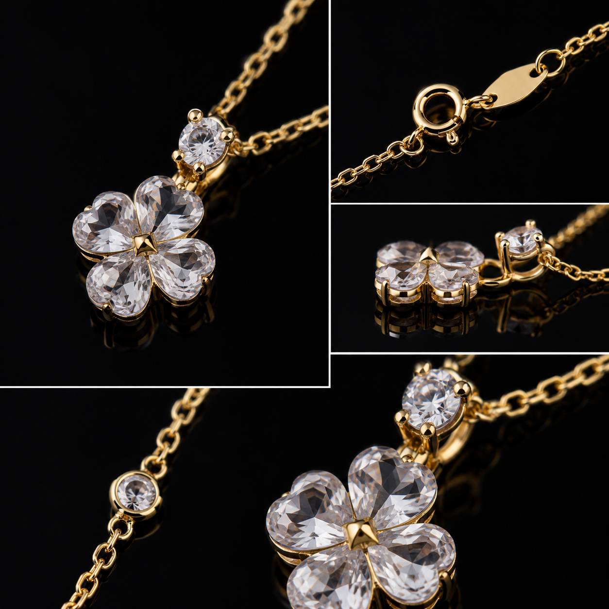 ✨ UTC Luxury Crystal Clover Necklace for Women | Elegant Gold-Tone Pendant | Adjustable Chain | Perfect Gift 💎