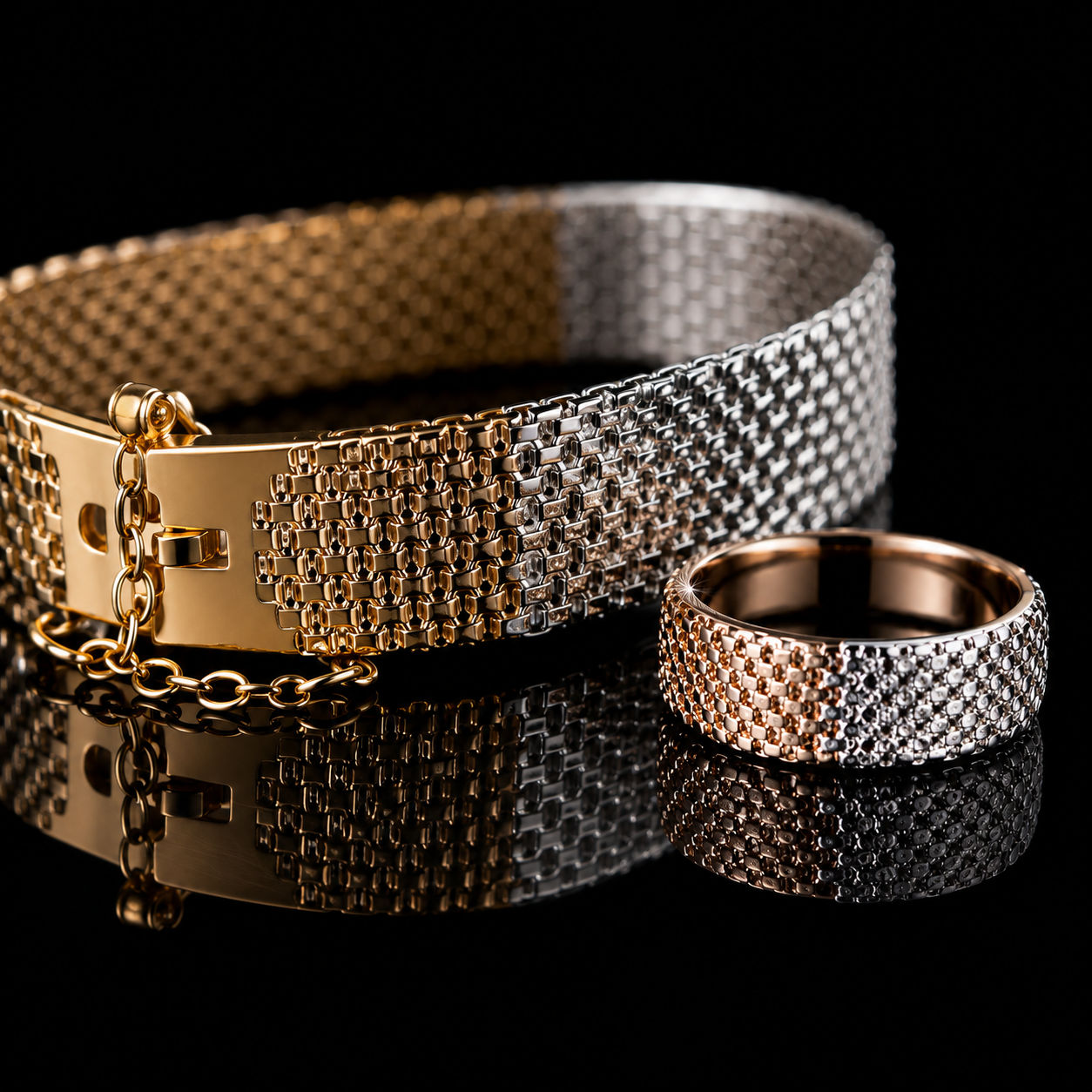✨ Luxury Two-Tone Crystal Mesh Bracelet | Gold & Silver Women's Fashion Jewelry