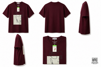 Formal Girl Women’s Oversized Burgundy Graphic T-Shirt – Abstract Face Print