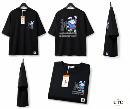 Women's Premium Oversized Cotton Graphic T-Shirt – Black | Smile Casual Crew Neck Tee