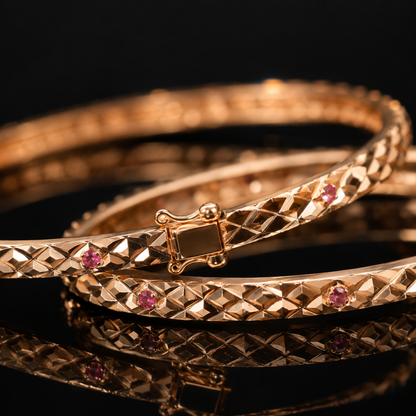 ✨ Traditional Indian Rose Gold-Tone Diamond Cut Bangle Set | Elegant Women's Kada (Pair)