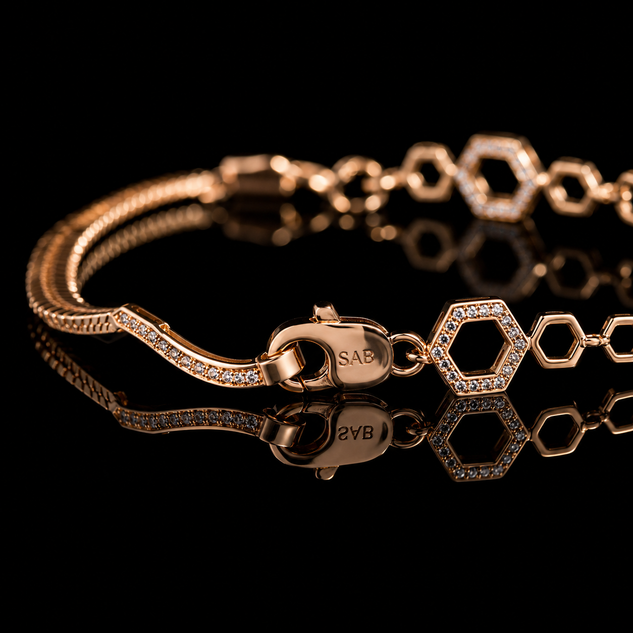 ✨ Luxury Gold Crystal Hexagon Charm Bracelet | Elegant Women's Fashion Jewelry